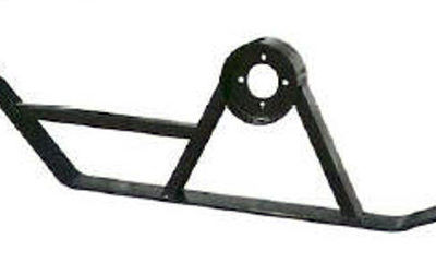 A black metal bracket for a bicycle.